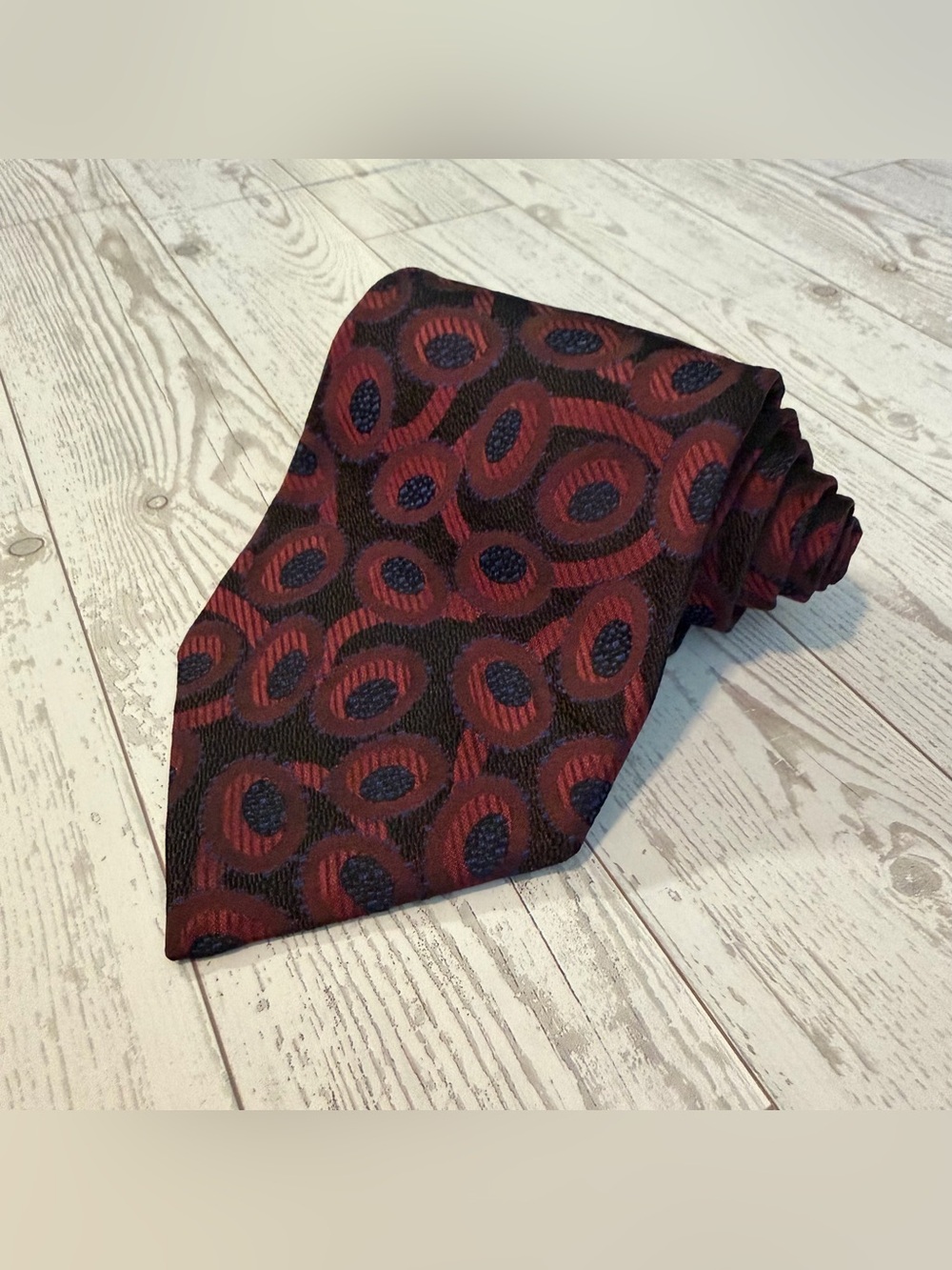 Ferrell Reed for J. DiBlasi's, Silk, Geometric Tie, Red Navy Necktie